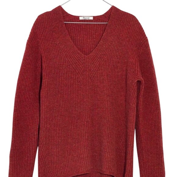 Madewell Woodside Pullover Sweater Ribbed Knit V-Neck Size M Wool Blend Hthr Rus - Picture 3 of 9